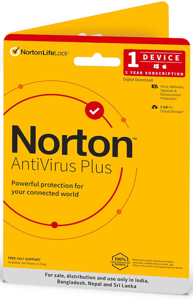 Norton Antivirus Plus | 1 User 1 Year |Additionally Includes Smart Firewall, Password Manager & PC Cloud Back Up| PC or Mac
