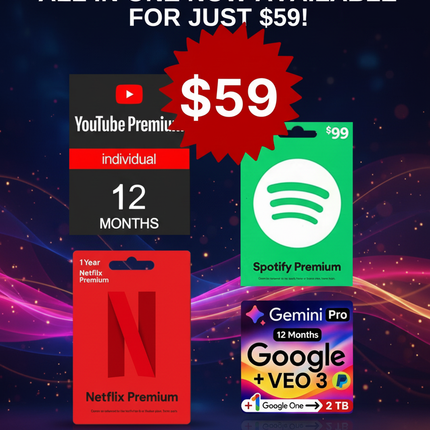 AA0 - For just $49, get YouTube Premium, Spotify Premium, and Netflix + Gemini AI (1-Year Bonus Access!)— all in one unbeatable deal